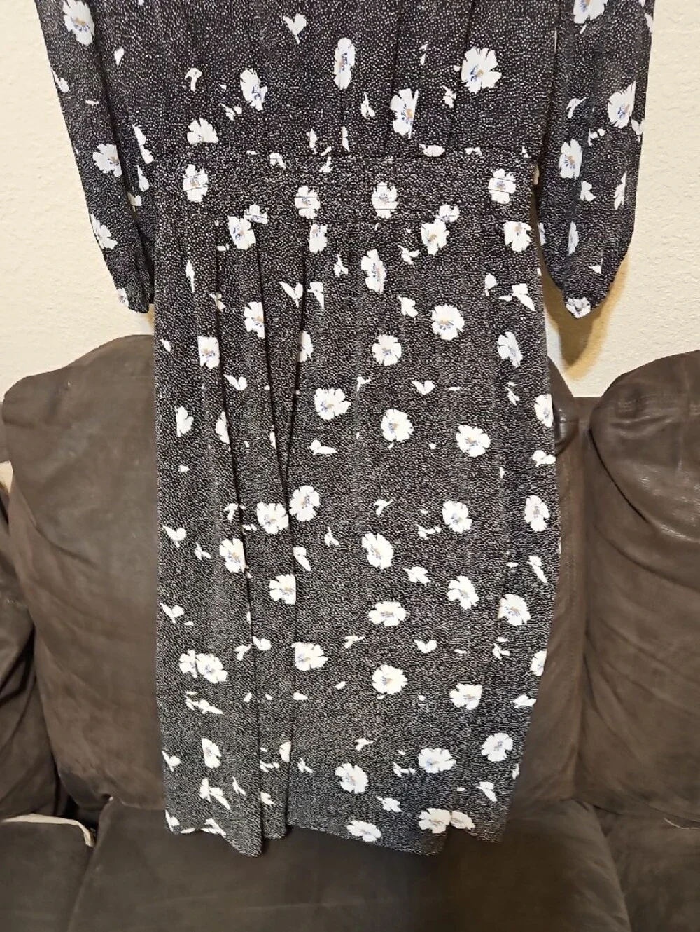 J. Crew Black Floral Tie-Neck Long Sleeve Dress